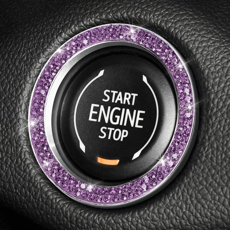 ToBeQueen Purple Car Push Start Button Cover Ring Emblem Sticker, Interior Crystal Diamond Rhinestone Engine Start Stop Ring Decoration, Violet Bling Car Accessories for Women, Purple - Image 1
